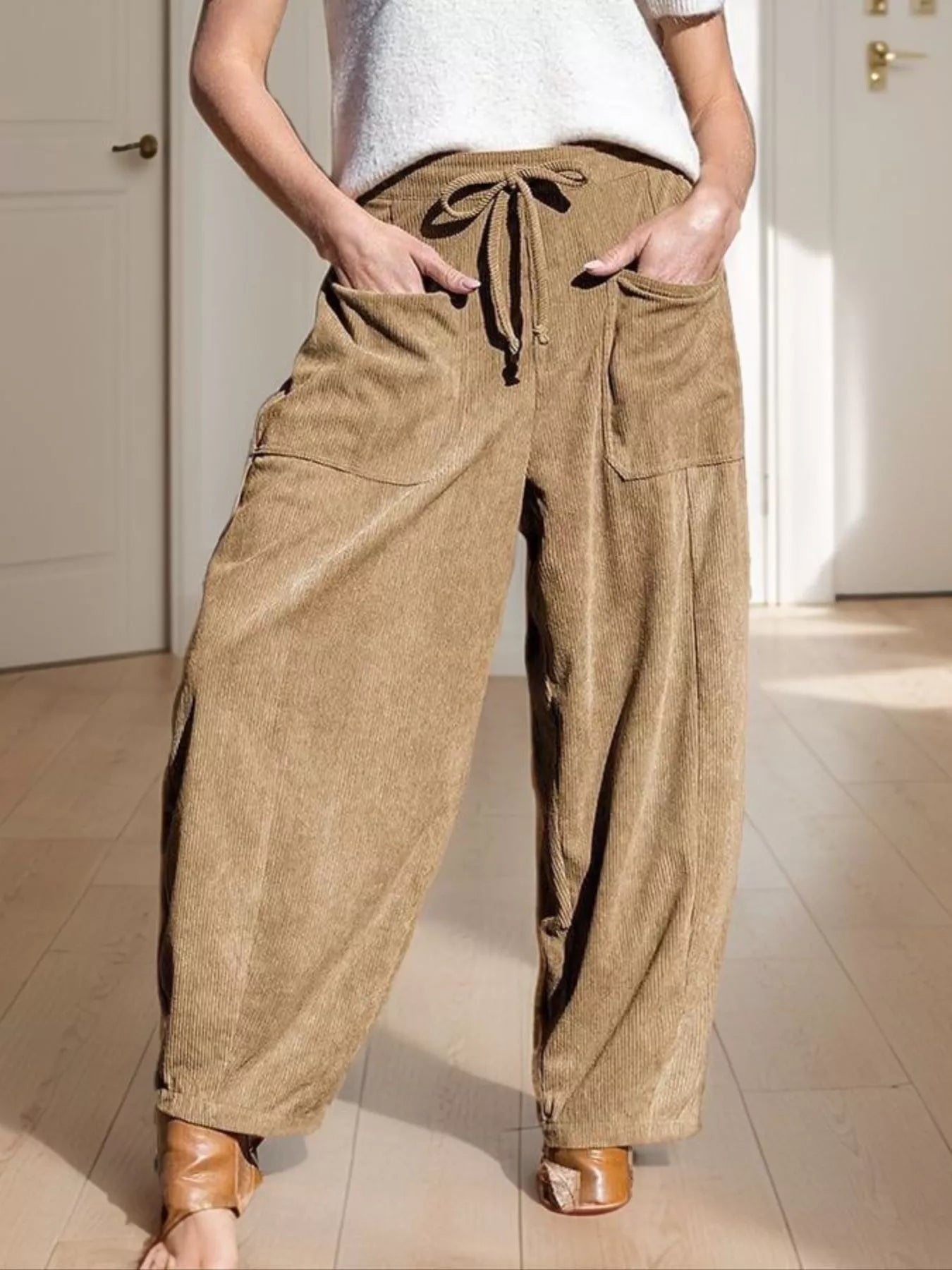 Casual Corduroy Wide Leg Pants with Pockets