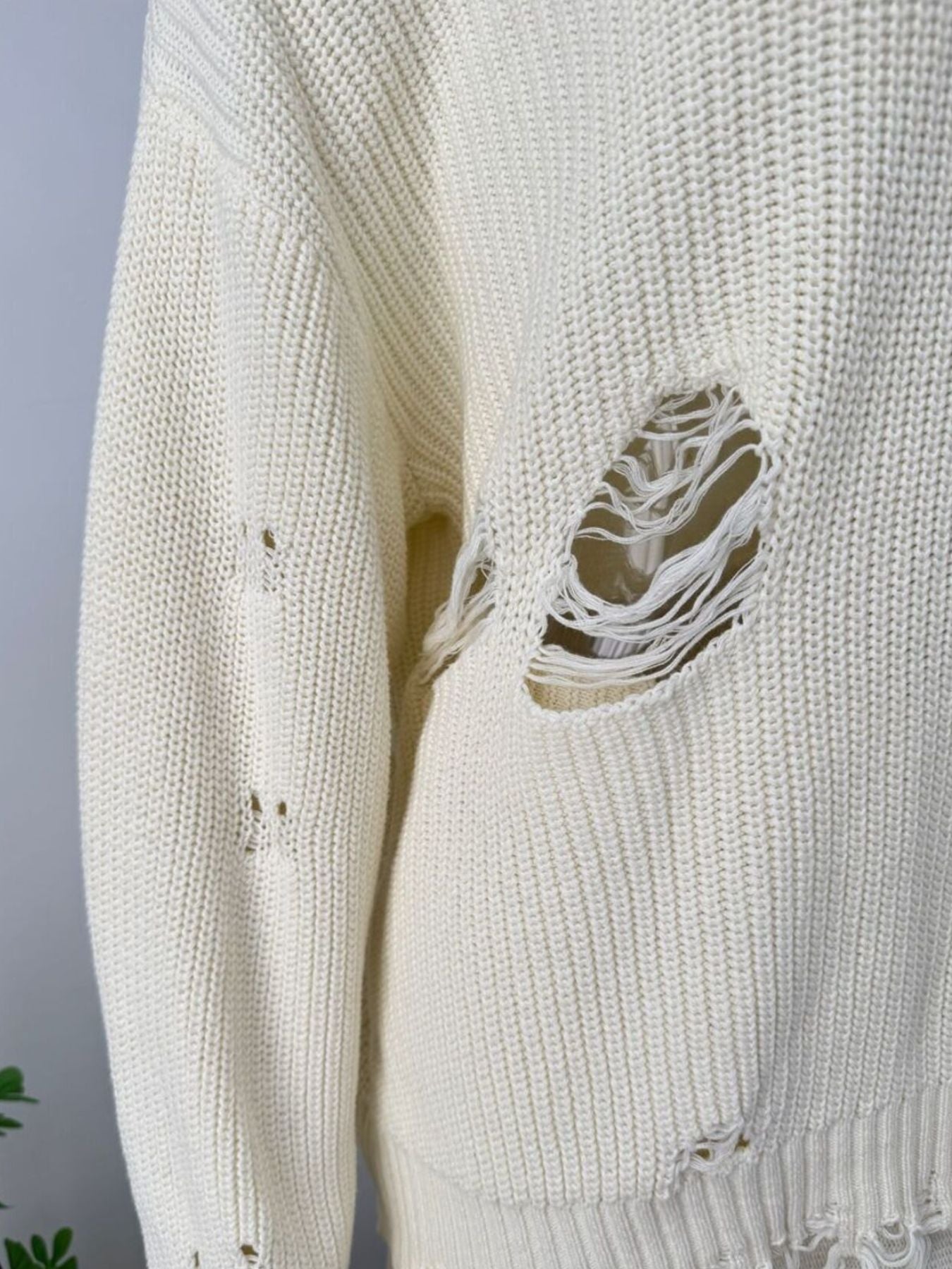 Distressed Long Sleeve Sweater and Skirt Set