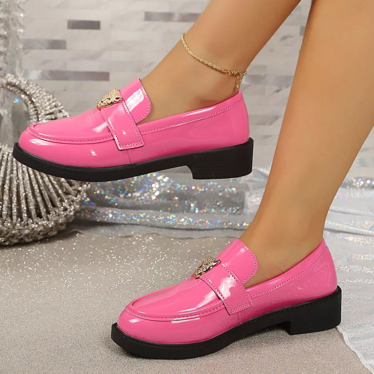 Round Toe Block Heel Loafers