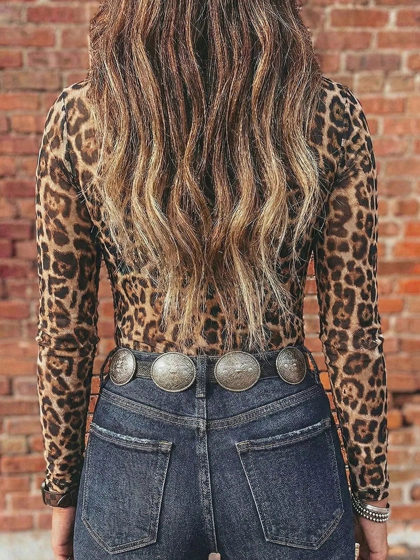 Printed Mesh Long Sleeve Slim Fit Top