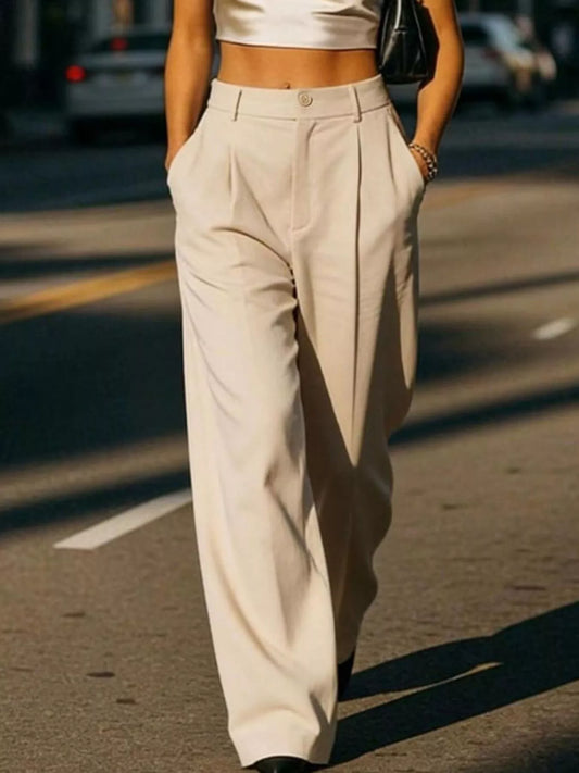High-Waisted Wide-Leg Pleated Pants