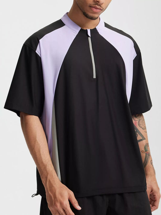 Men's Color Block Quick-Dry Half Zip T-Shirt