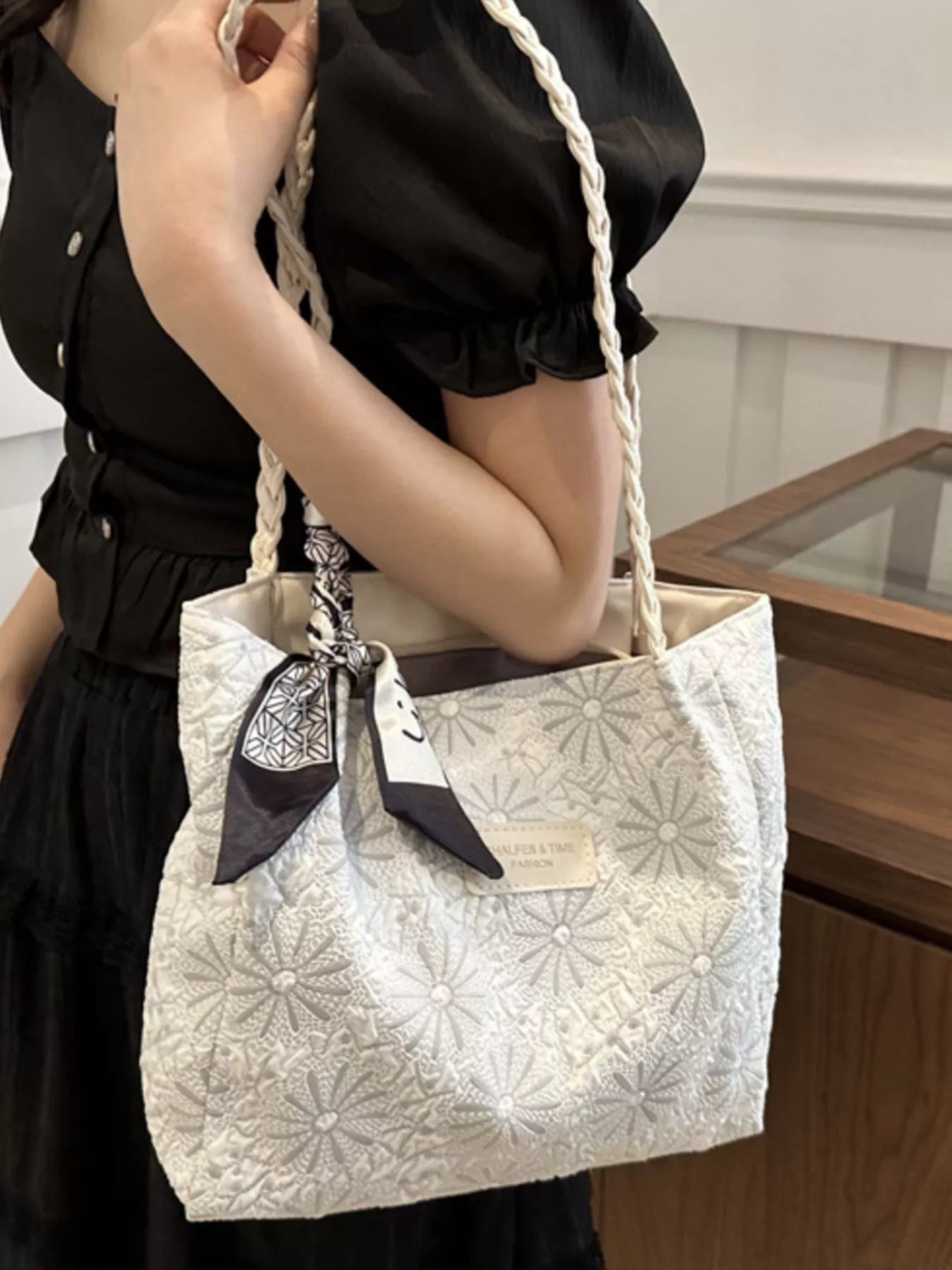 Braided Handle Tote Bag