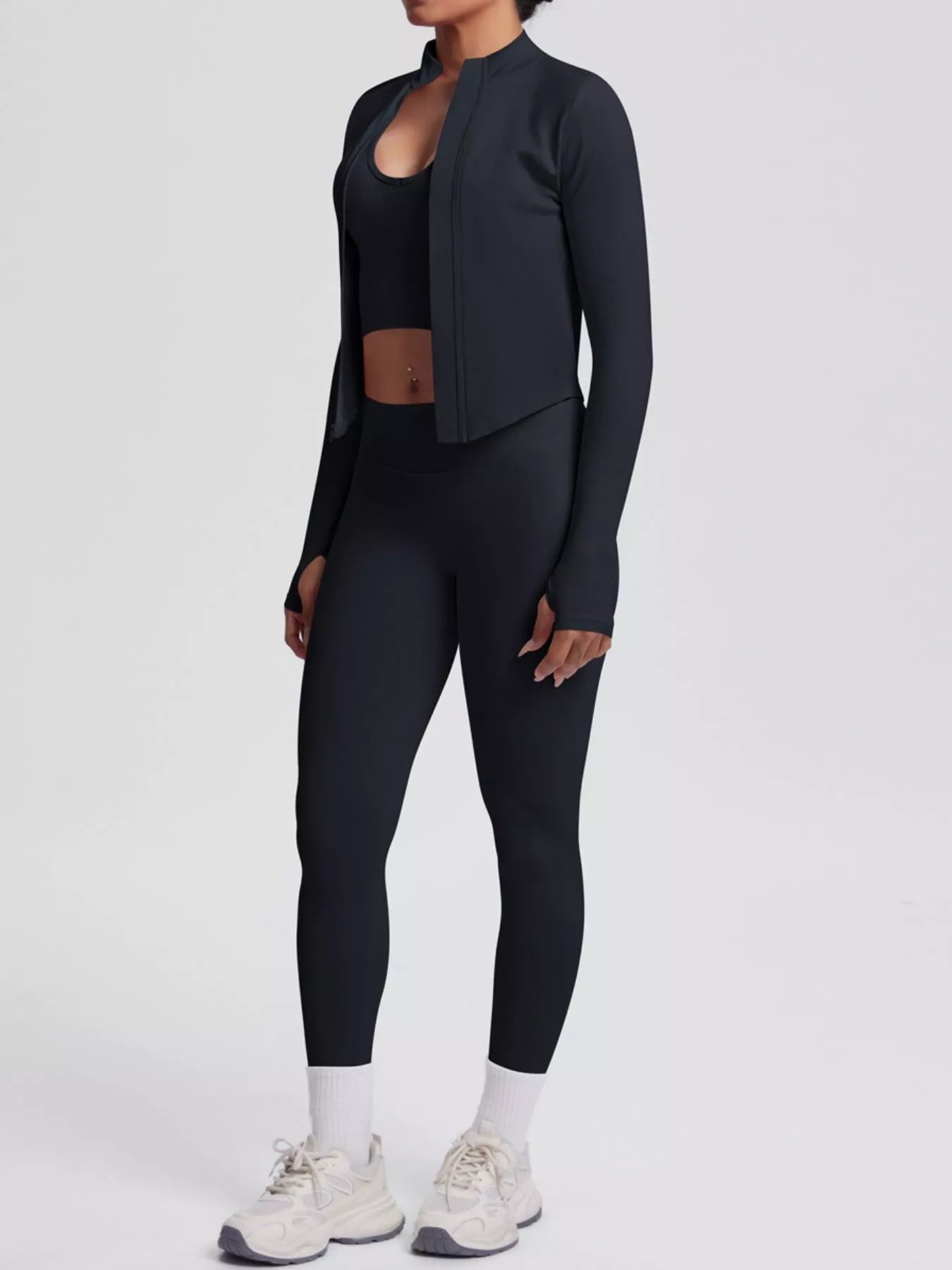 Tank & Zip-Up Jacket and Leggings Three-Piece Active Set