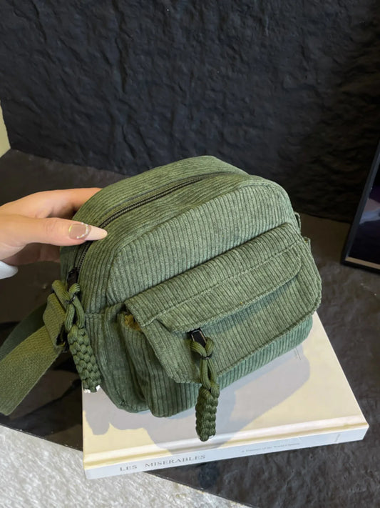 Corduroy Crossbody Bag with Adjustable Strap