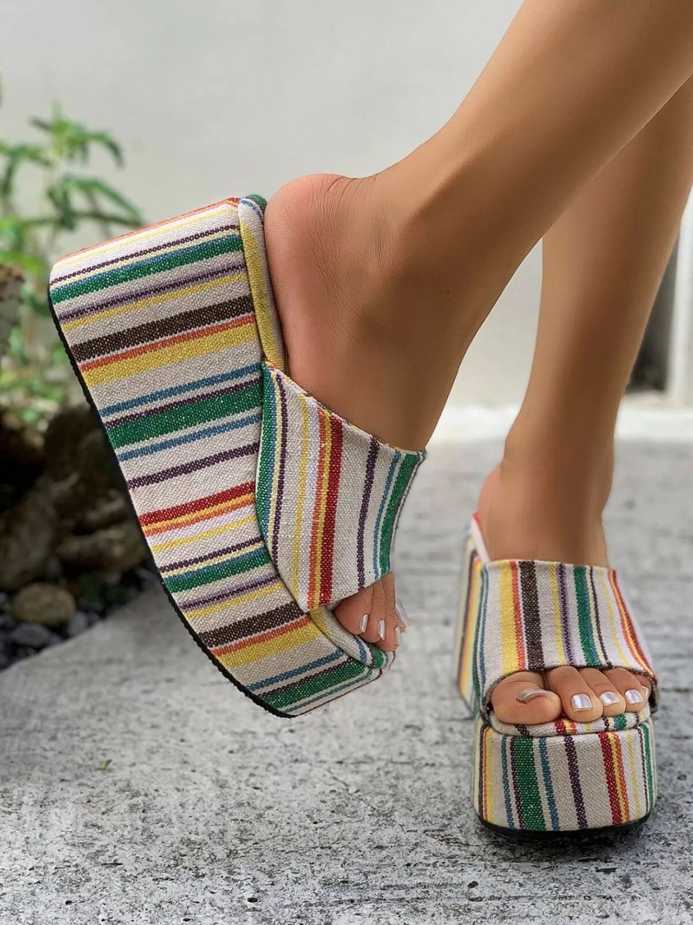 Striped Platform Wedge Sandals