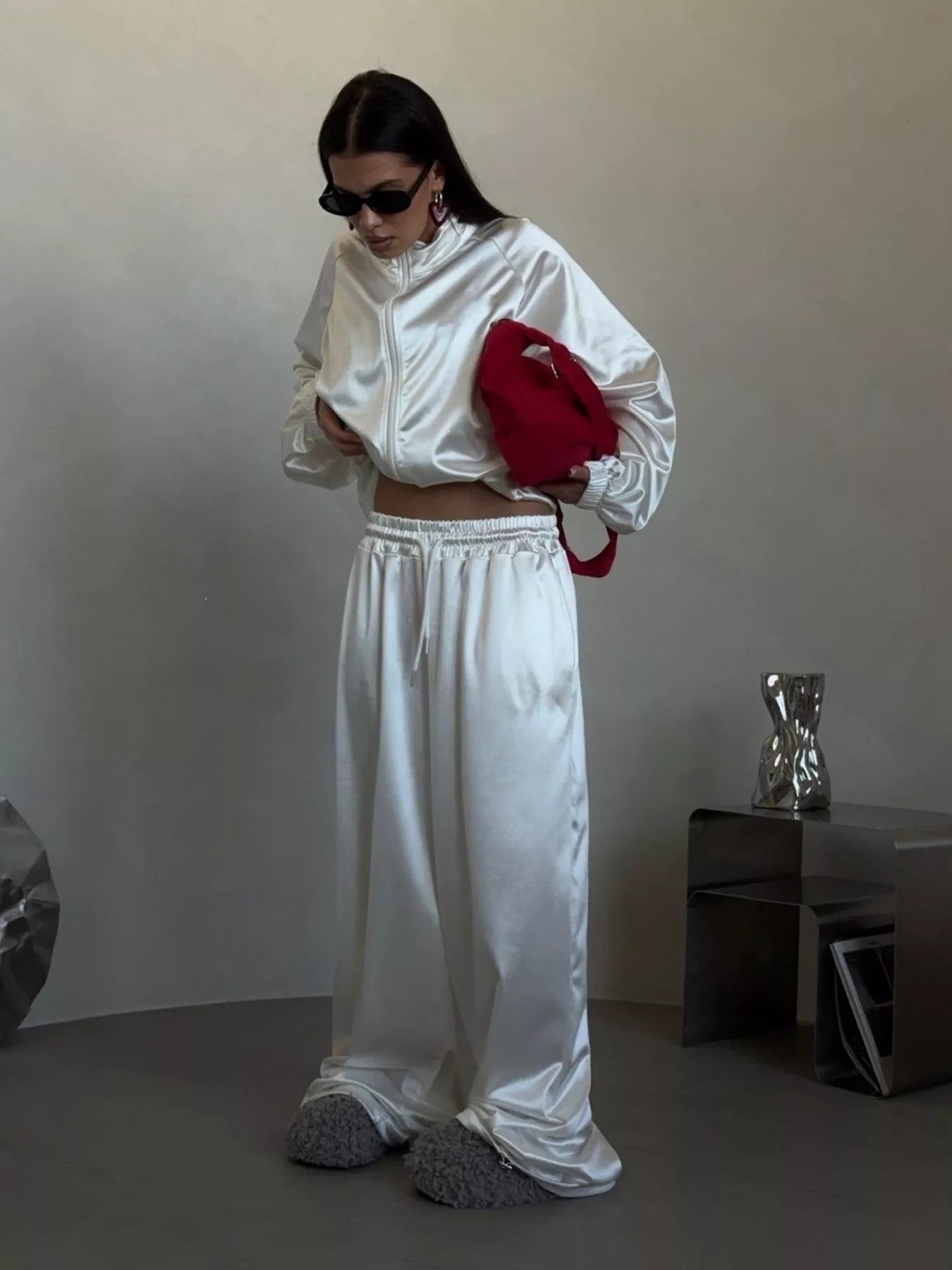 Zip Up Raglan Sleeve Jacket and Pants Set