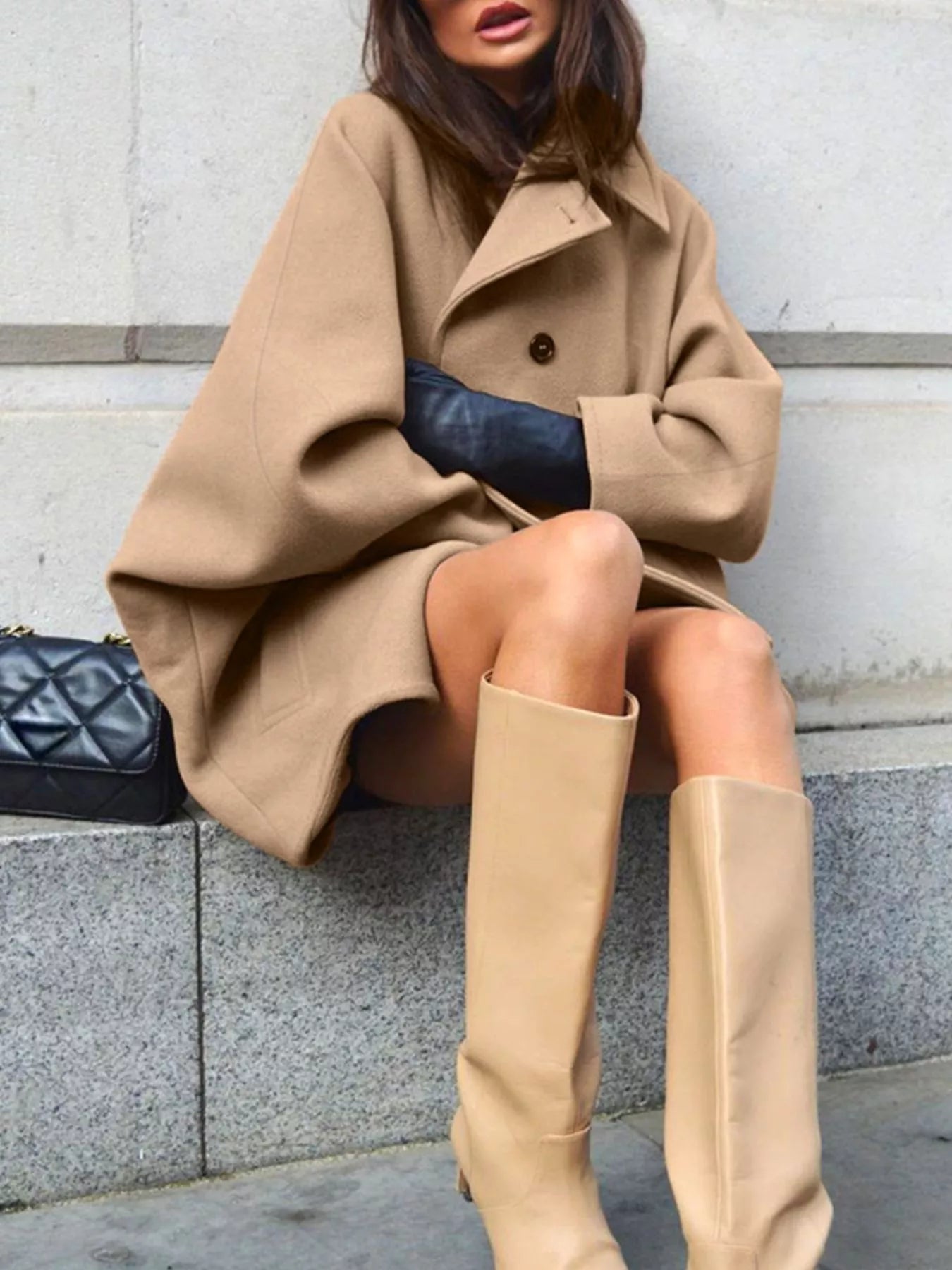 Oversized Lapel Collar Button-Down Coat