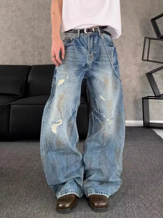 Men's Full Size Distressed Wide Leg Jeans Plus Size
