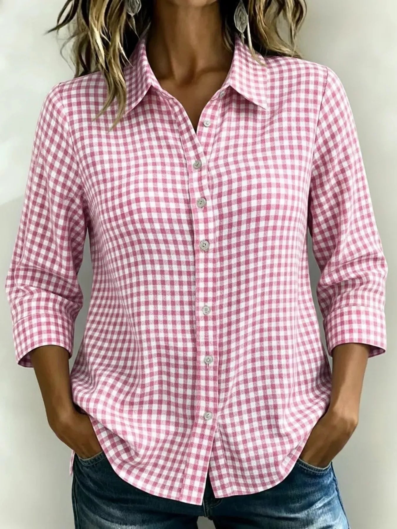 Full Size Plaid Collared Neck Button Up Shirt Plus Size