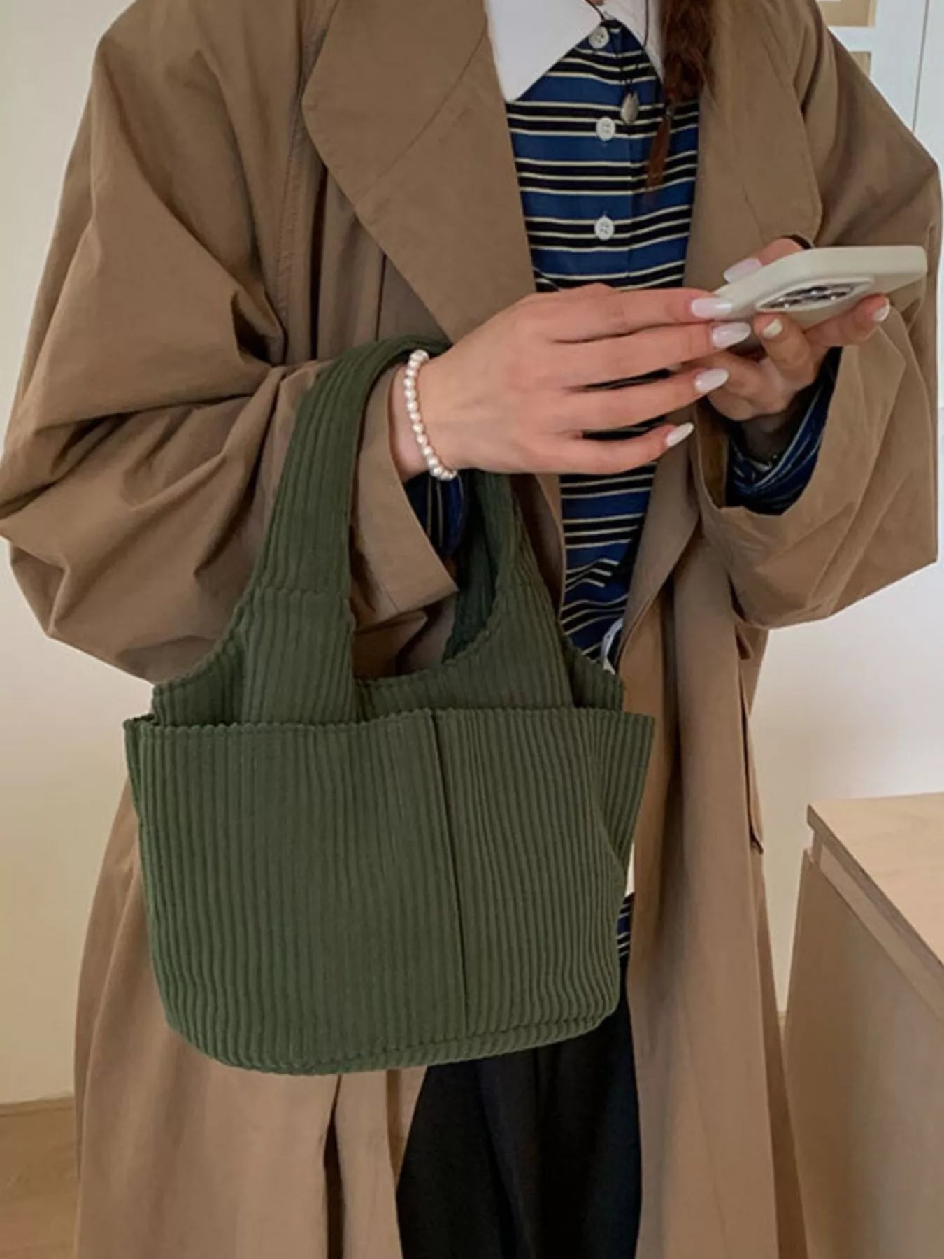 Corduroy Solid Color Handbag