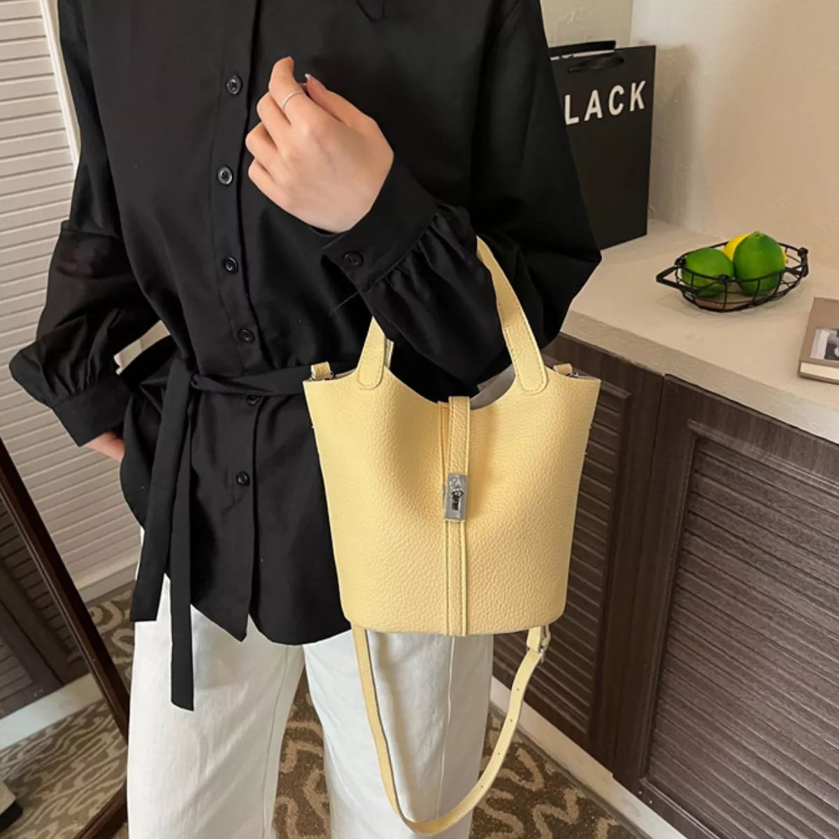 Leather Bucket Crossbody Bag