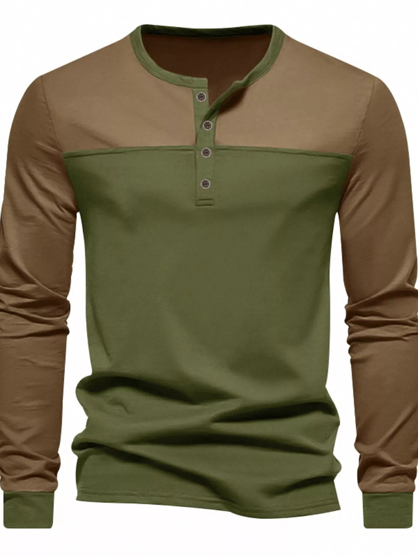 Men's Full Size Color-Block Long Sleeve Henley T-Shirt Plus Size