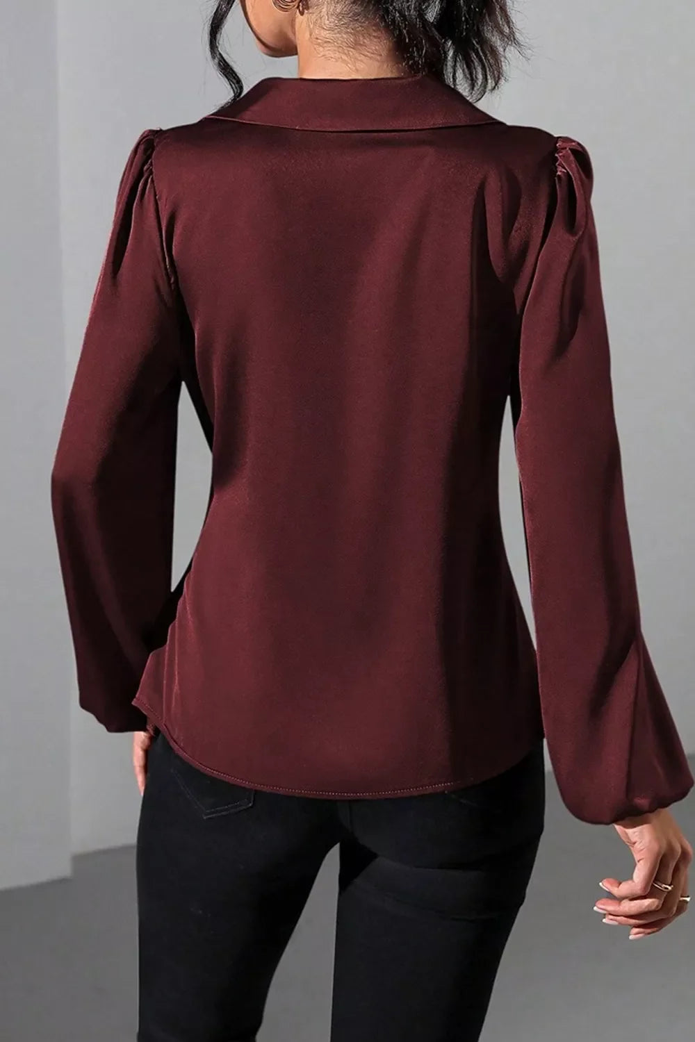 Satin Tied Detail Long Sleeve Blouse
