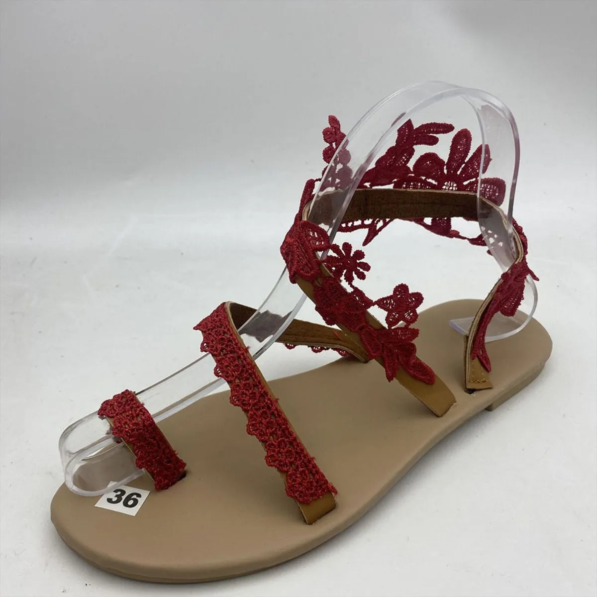 Lace Flower Toe Ring Flat Sandals