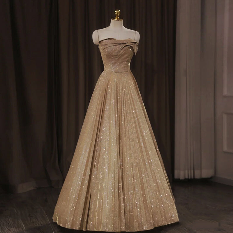 Women's High End Champagne Color Annual Meeting Evening Dress