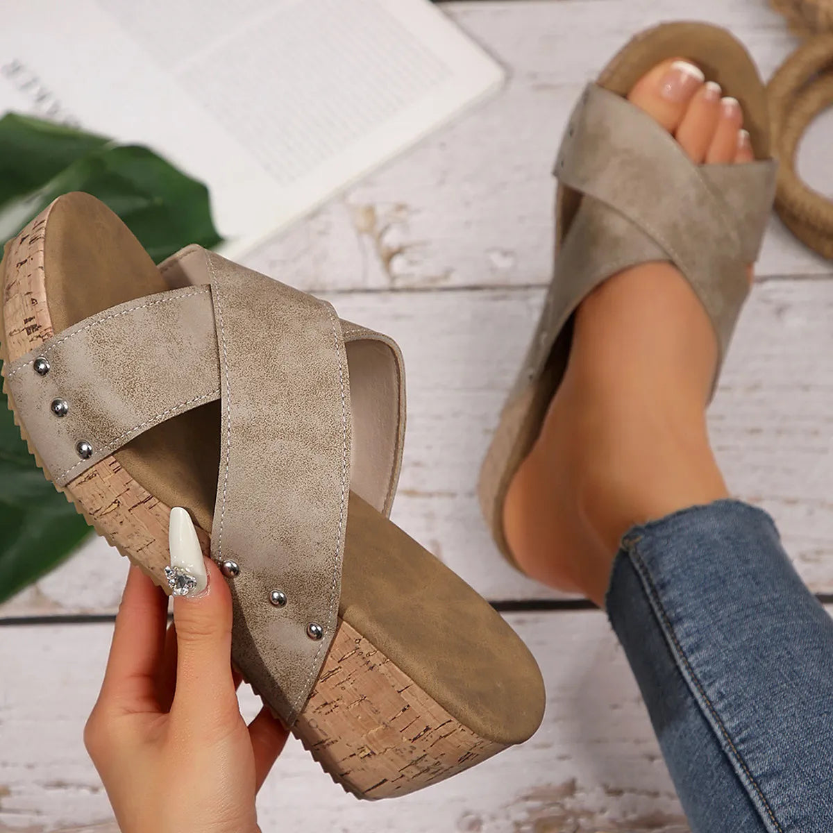 Crisscross Open Toe Wedge Sandals