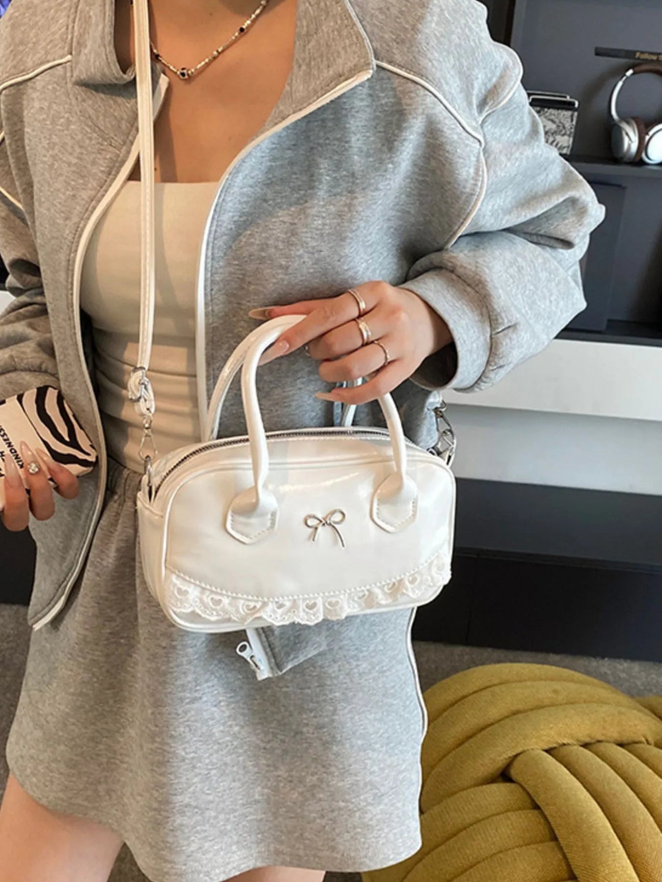 Lace Detail Bow Crossbody Bag