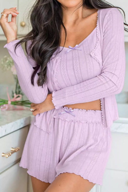 Button Down Cardigan, Cami and Shorts Set