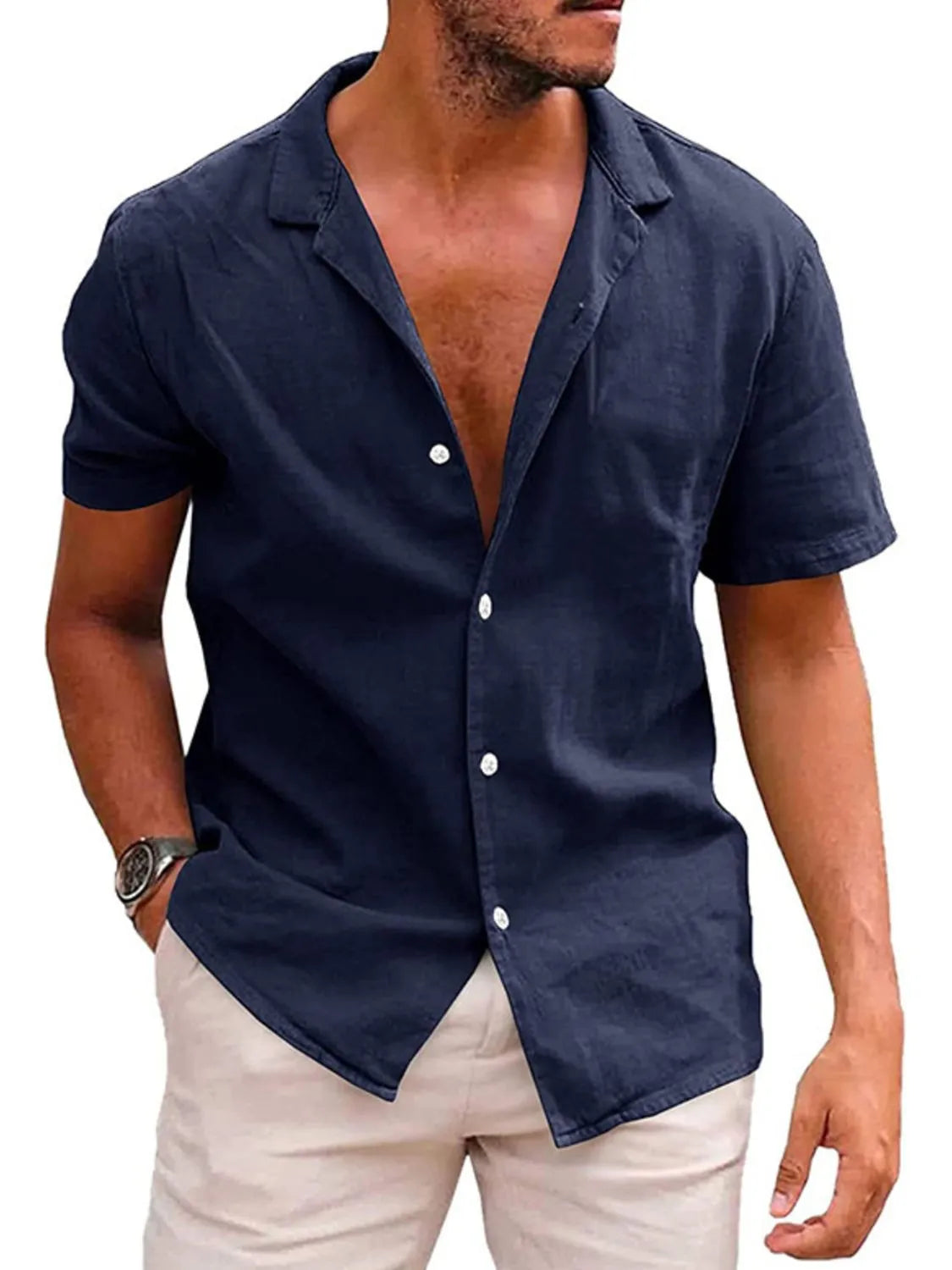Men's Casual Short Sleeve Button-Up Shirt