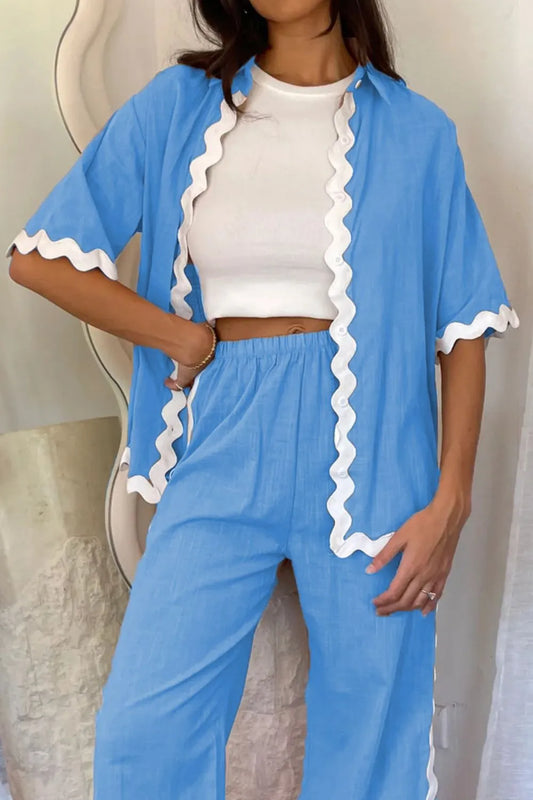 Contrast Trim Half Sleeve Top and Pants Set