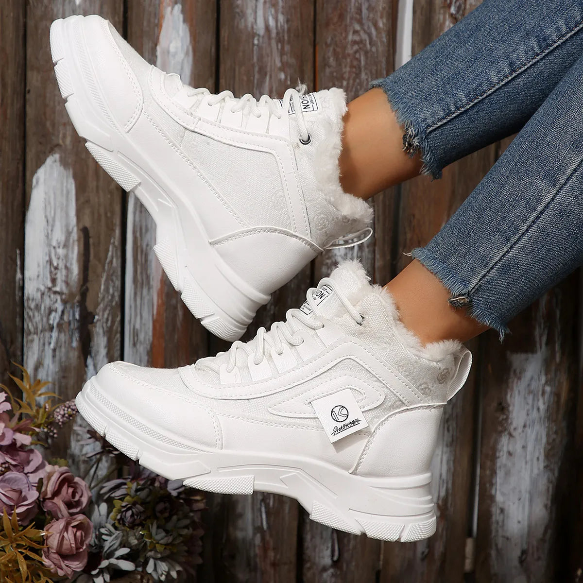 High-Top Platform Chunky Sneaker Boots with Lace-Up