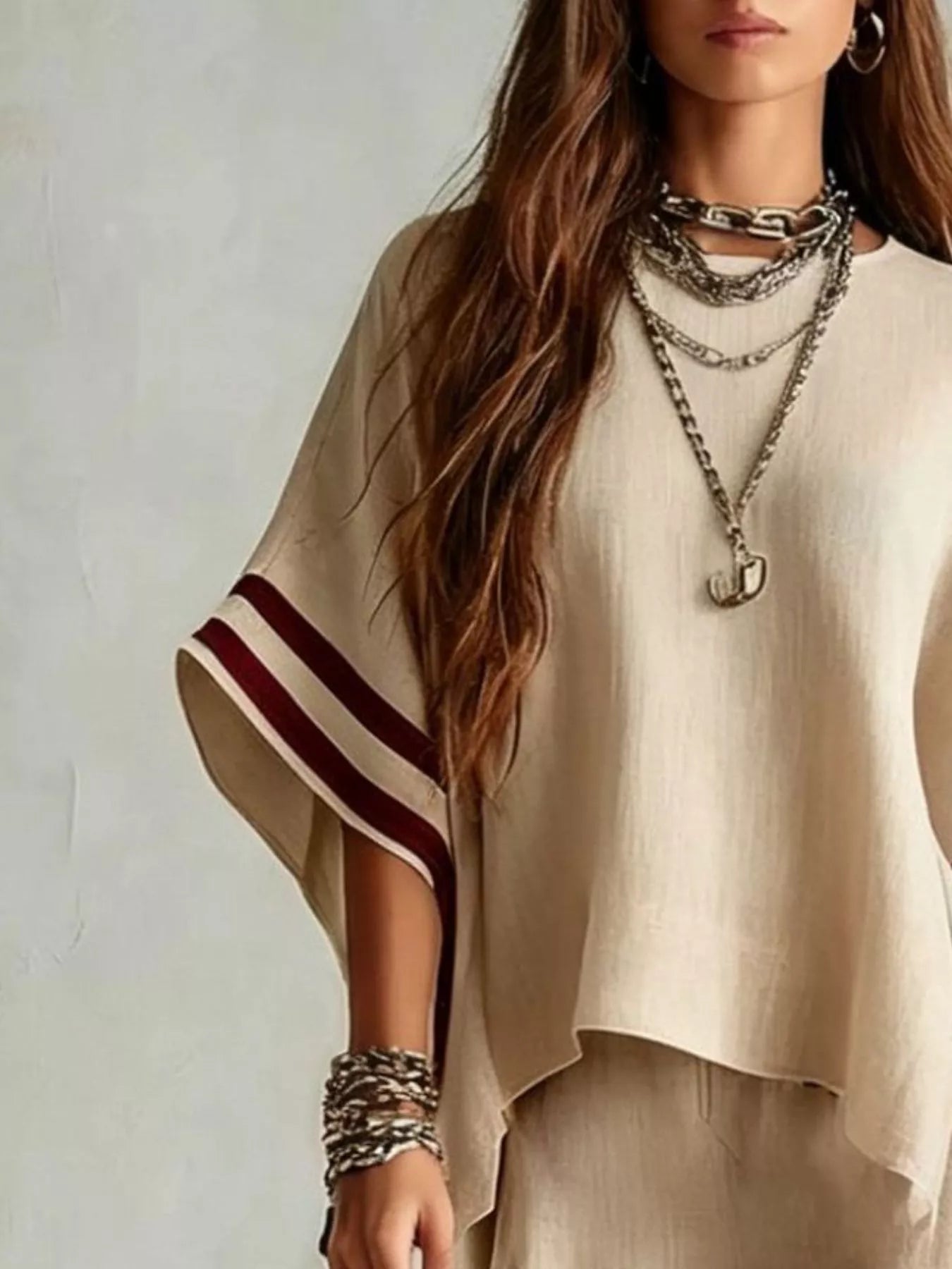 Full Size Striped 3/4 Sleeve Top and Pants Set Plus Size