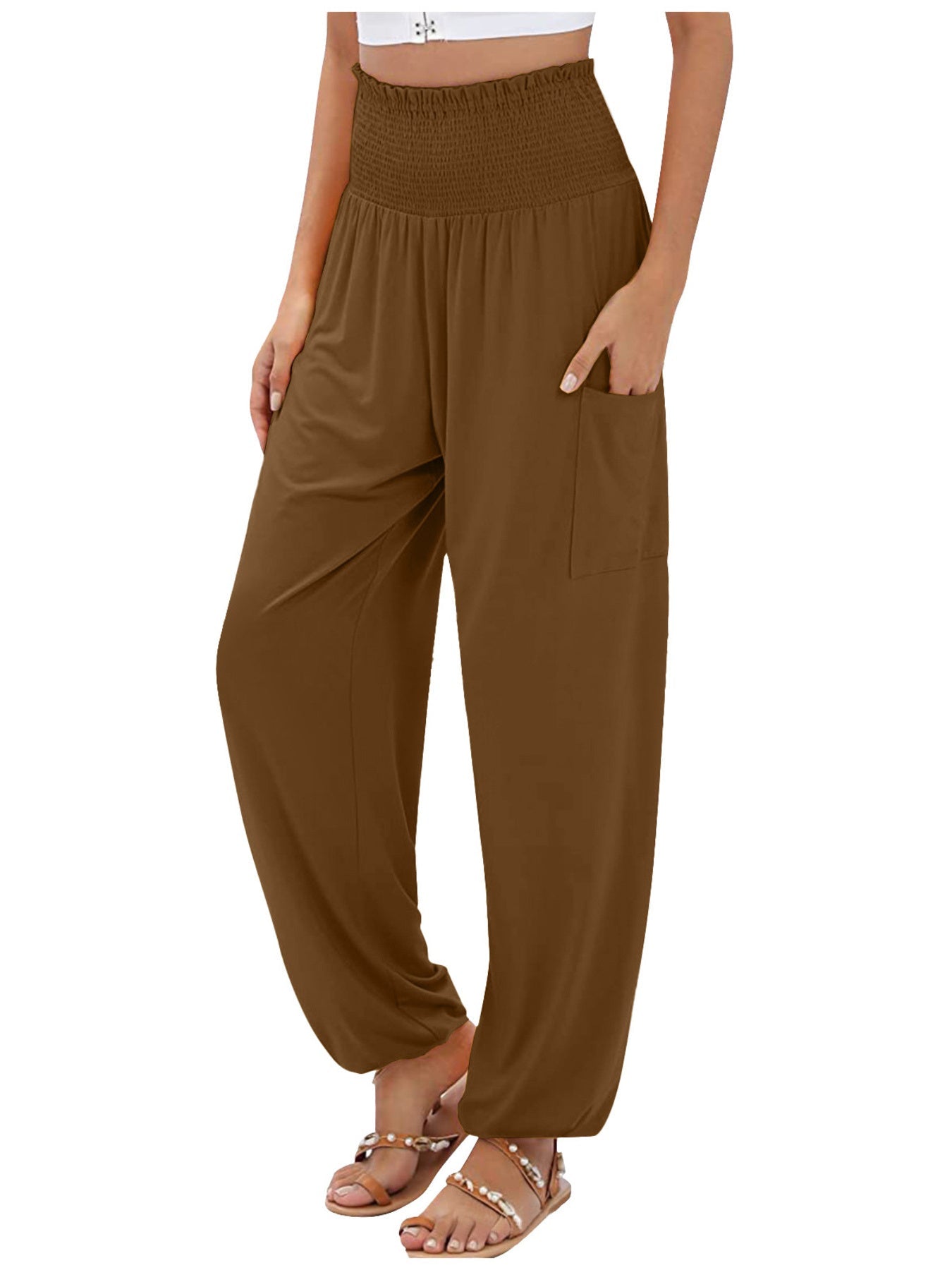 Full Size Smocked Waist Harem Pants with Pockets Plus Size