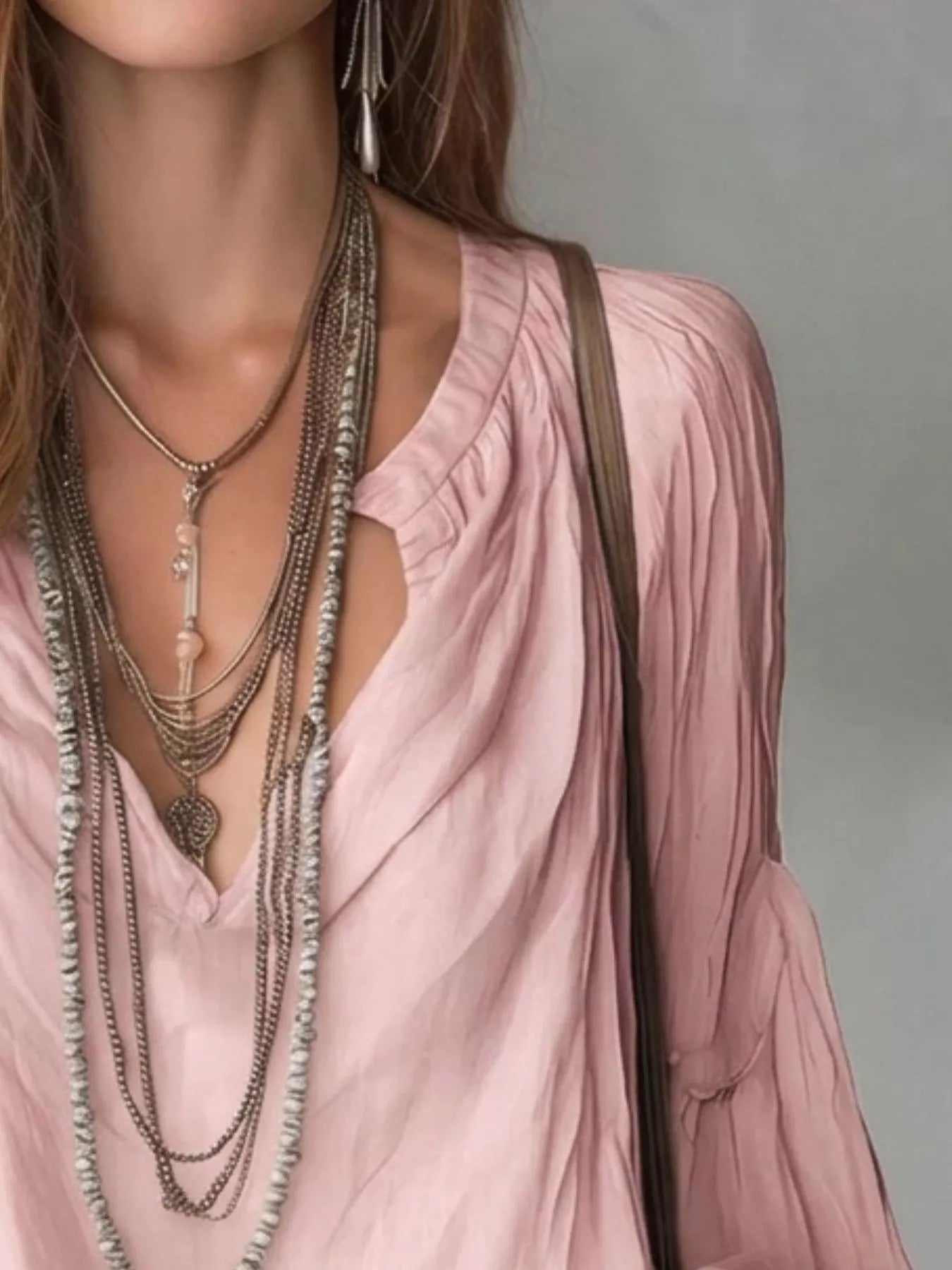 Notched Balloon Sleeve Blouse