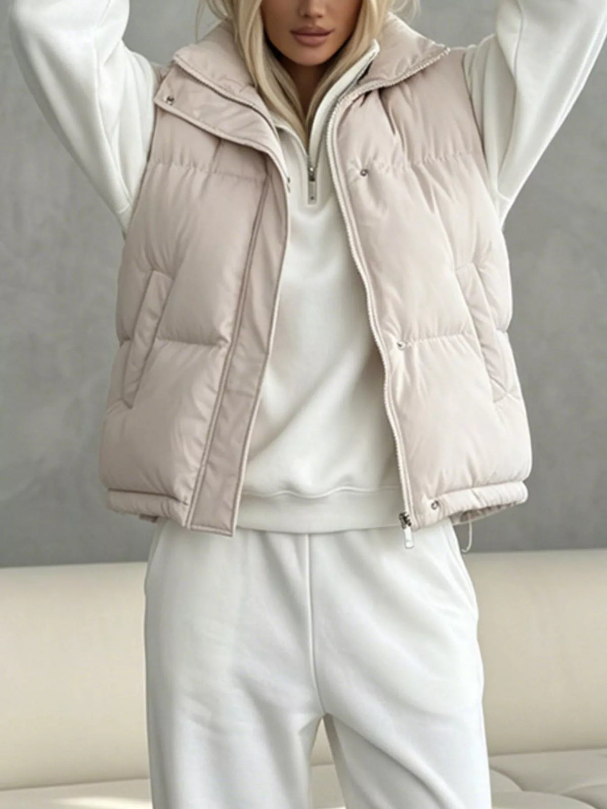 Snap-Button Placket Quilted Puffer Vest Coat