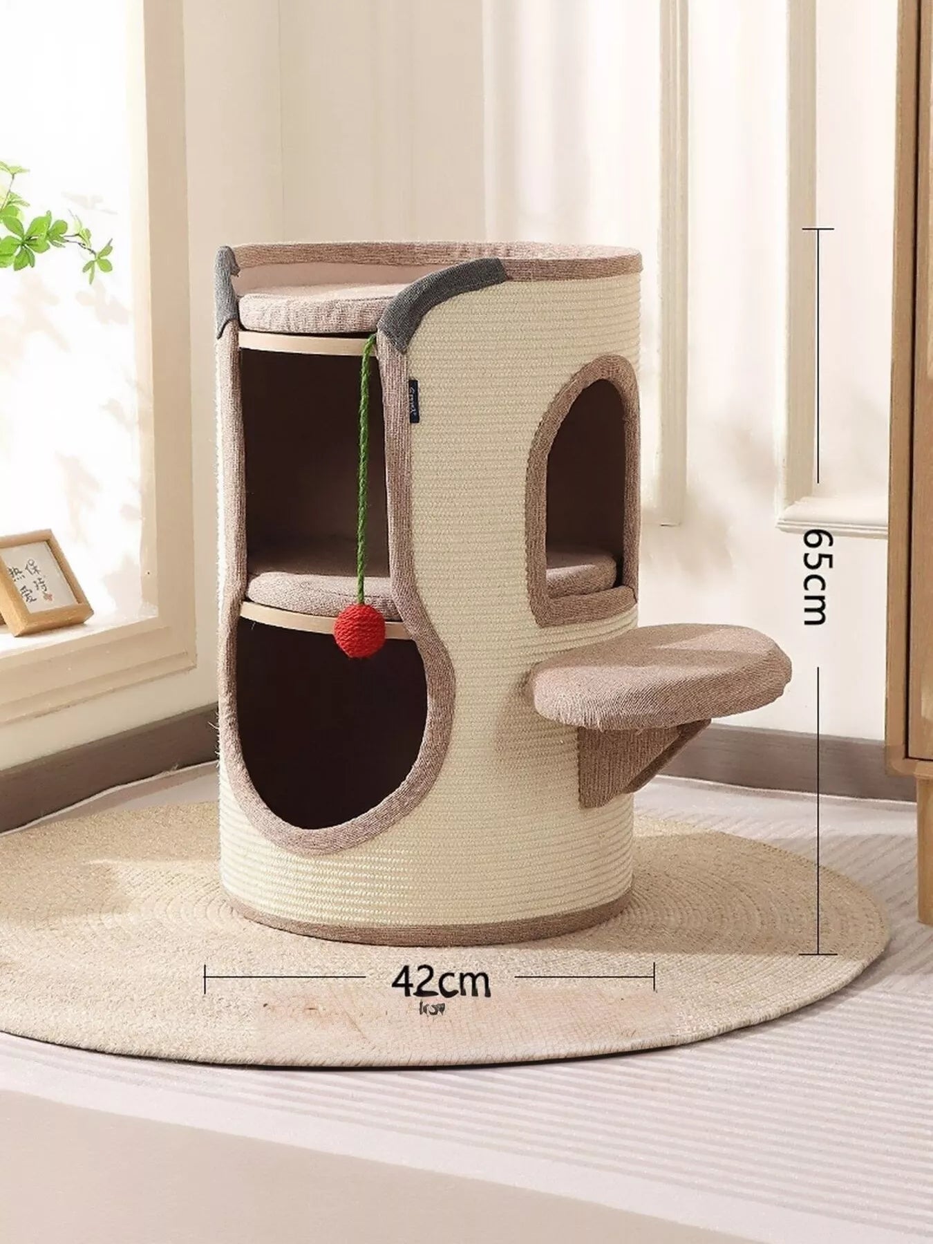 Sisal-Covered Cylinder Cat Tree Condo with Plush Perch