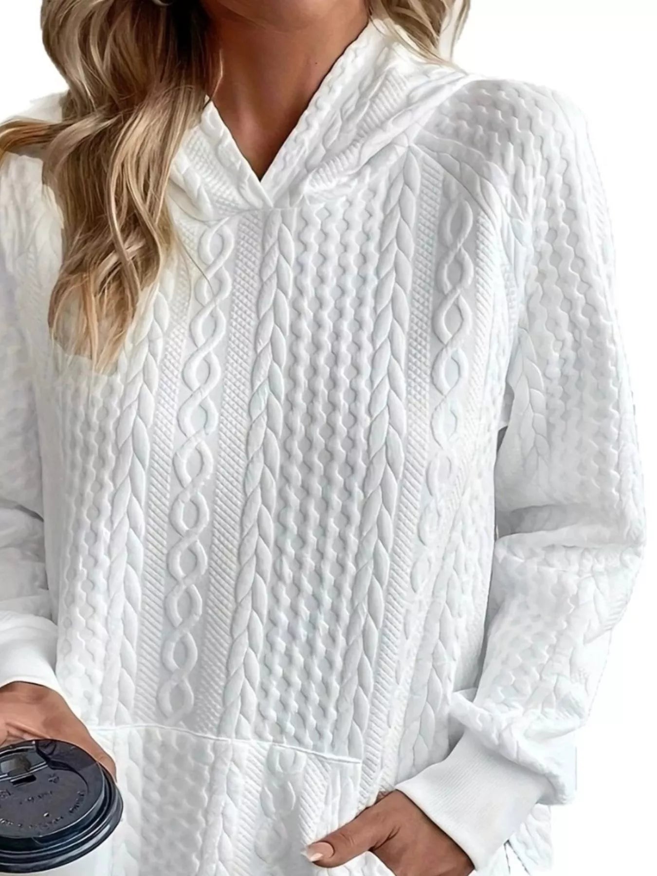 Cable Texture Hoodie with Side Button