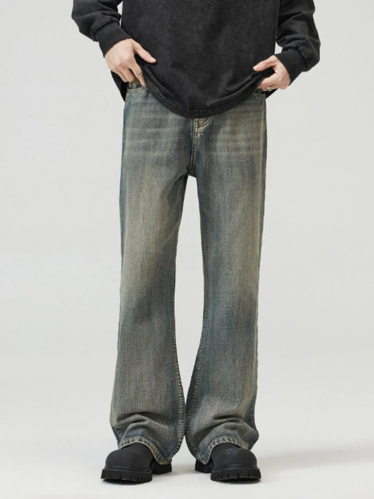 Men's Full Size Vintage Wash Wide Leg Jeans Plus Size