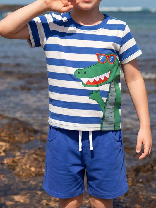 Children‘s Striped Crocodile T-Shirt and Shorts Set