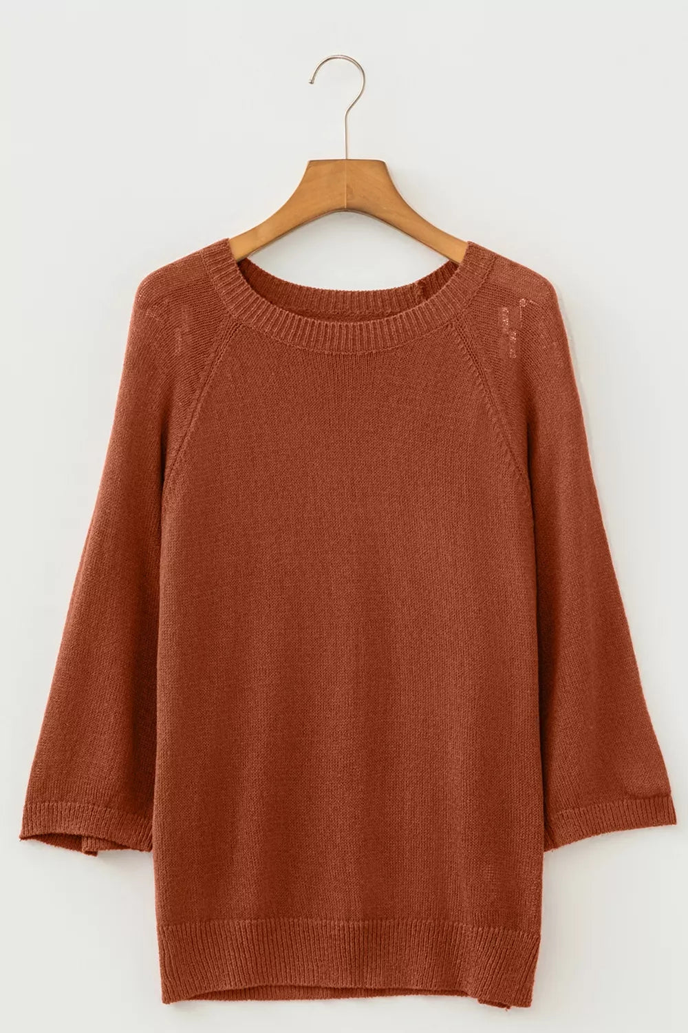 Ribbed Knit Round Neck Short Sleeve Sweater