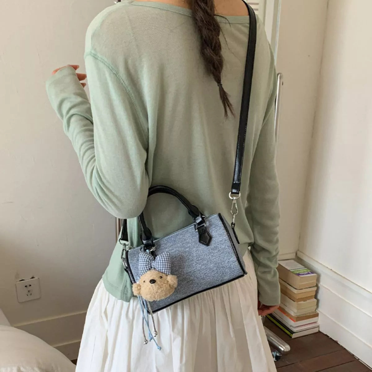 Denim Barrel Crossbody Bag