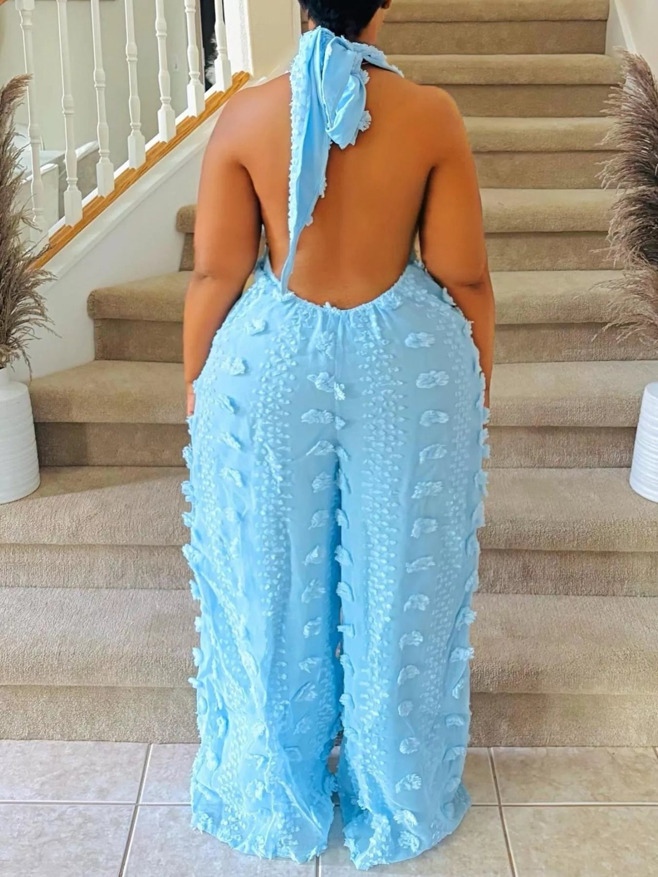 Textured Halter Wide-Leg Jumpsuit