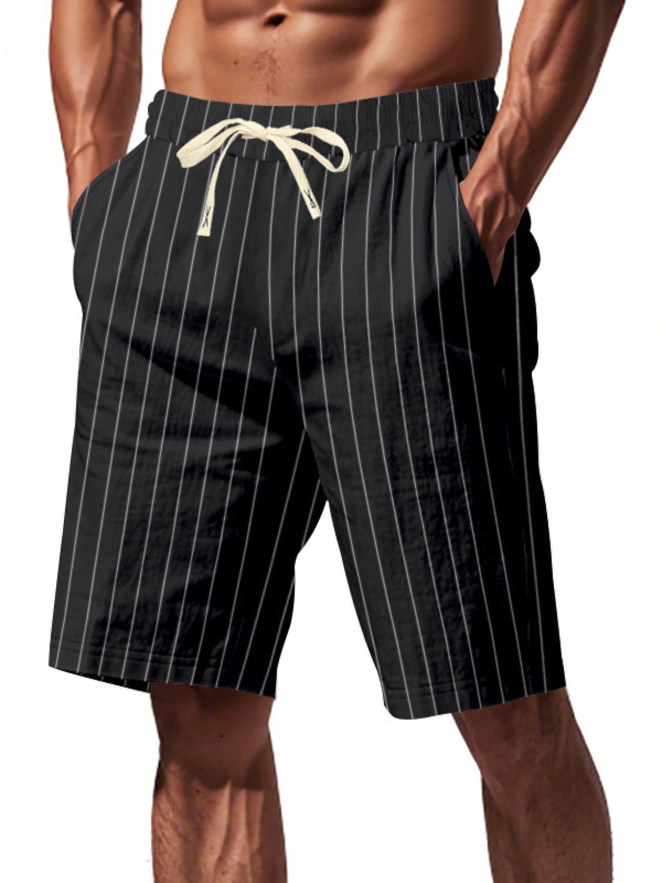 Men's Full Size Striped Drawstring Casual Shorts Plus Size