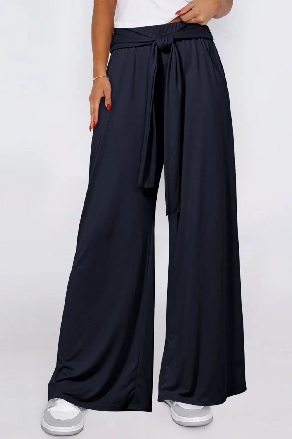 Tied Wide Leg Pants with Pockets