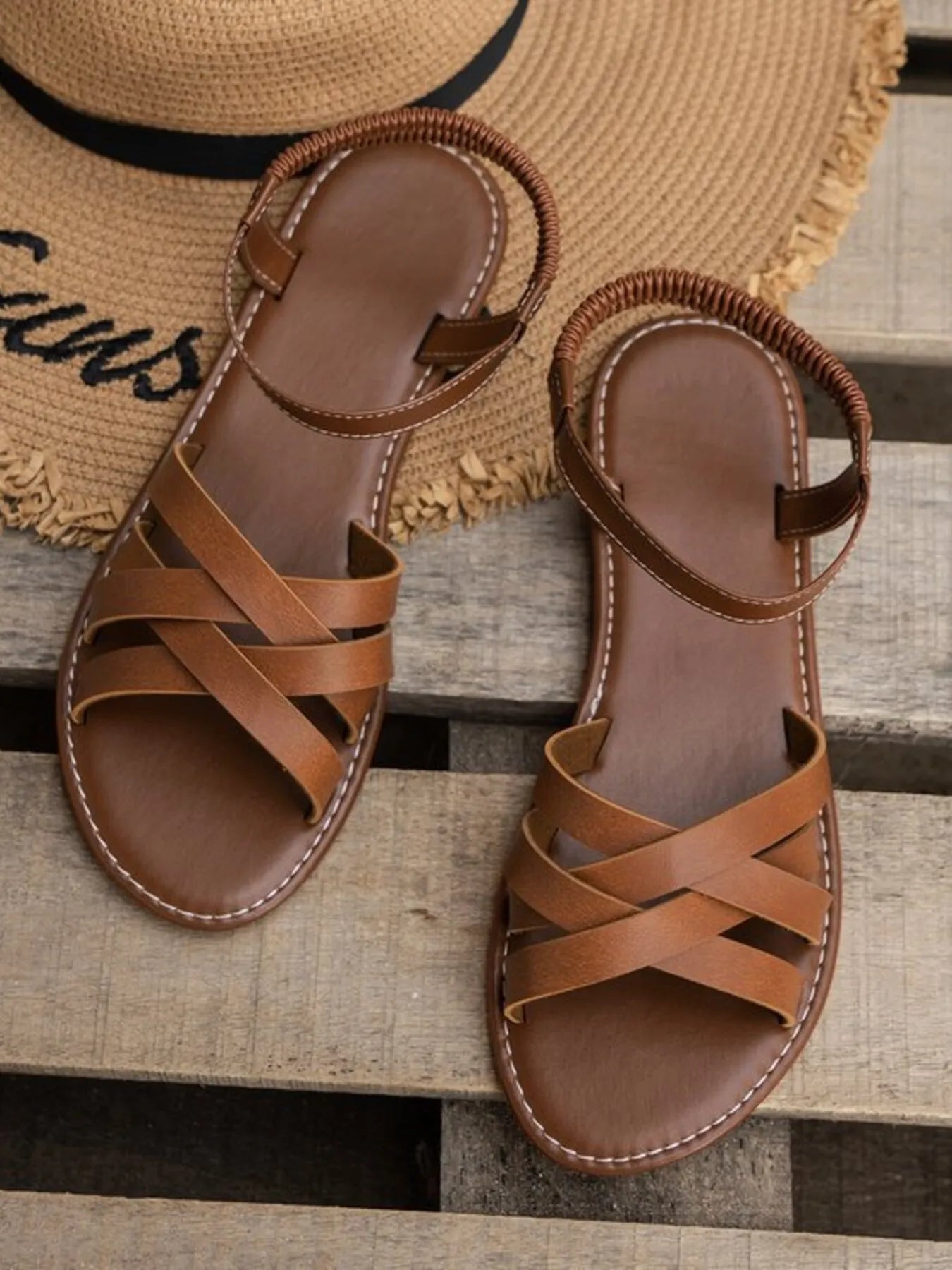 Vintage Leather Strappy Flat Sandals