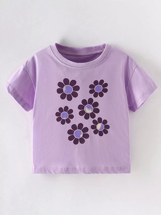 Children's Cute Floral Print Short Sleeve T-Shirt