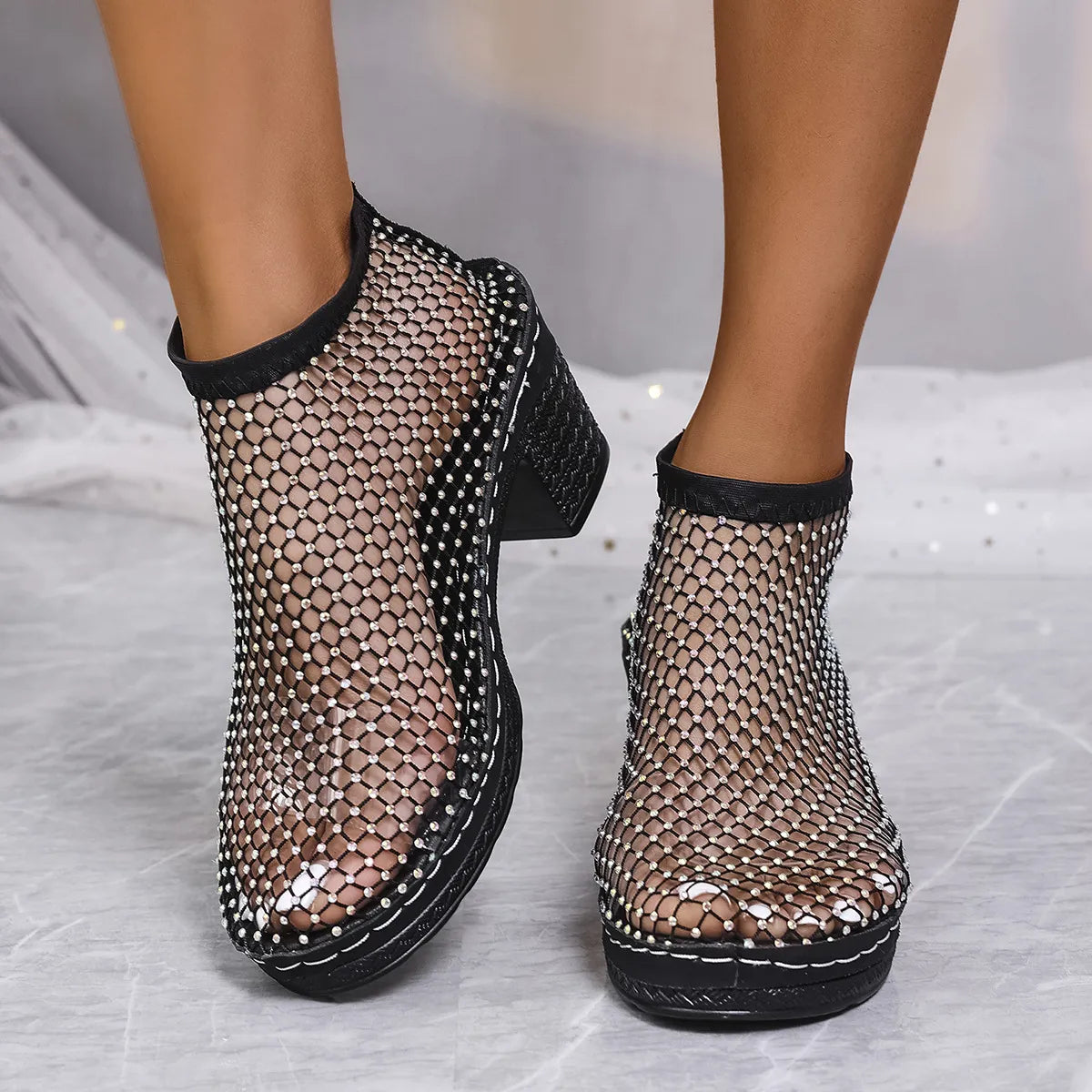 Rhinestone Block Heel Sandals