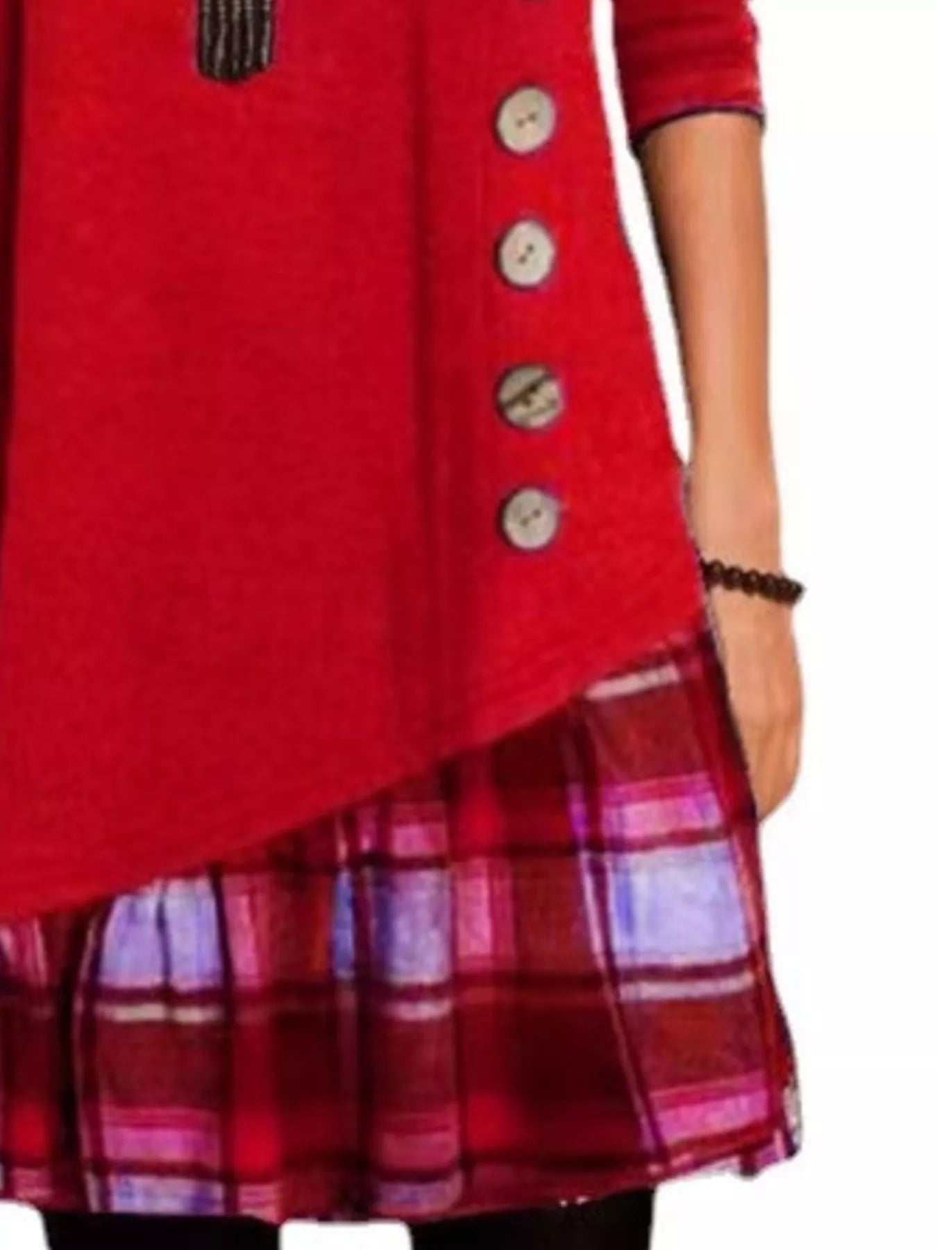 Full Size Asymmetrical Plaid Patchwork Long Sleeve Dress Plus Size