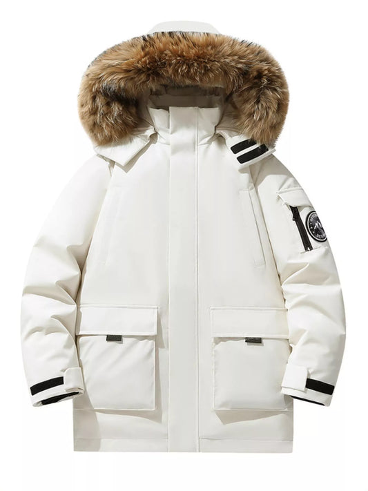 Men's Full Size Fur Hooded Zip Up Parka Coat Plus Size