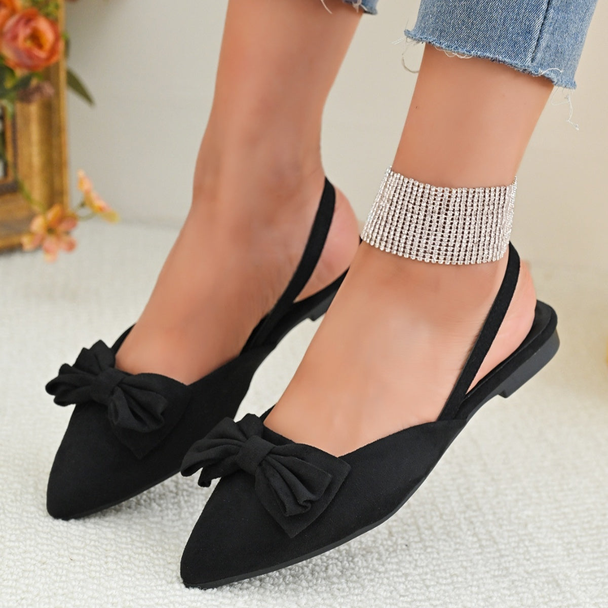 Bow-Decorated Slingback Sandals