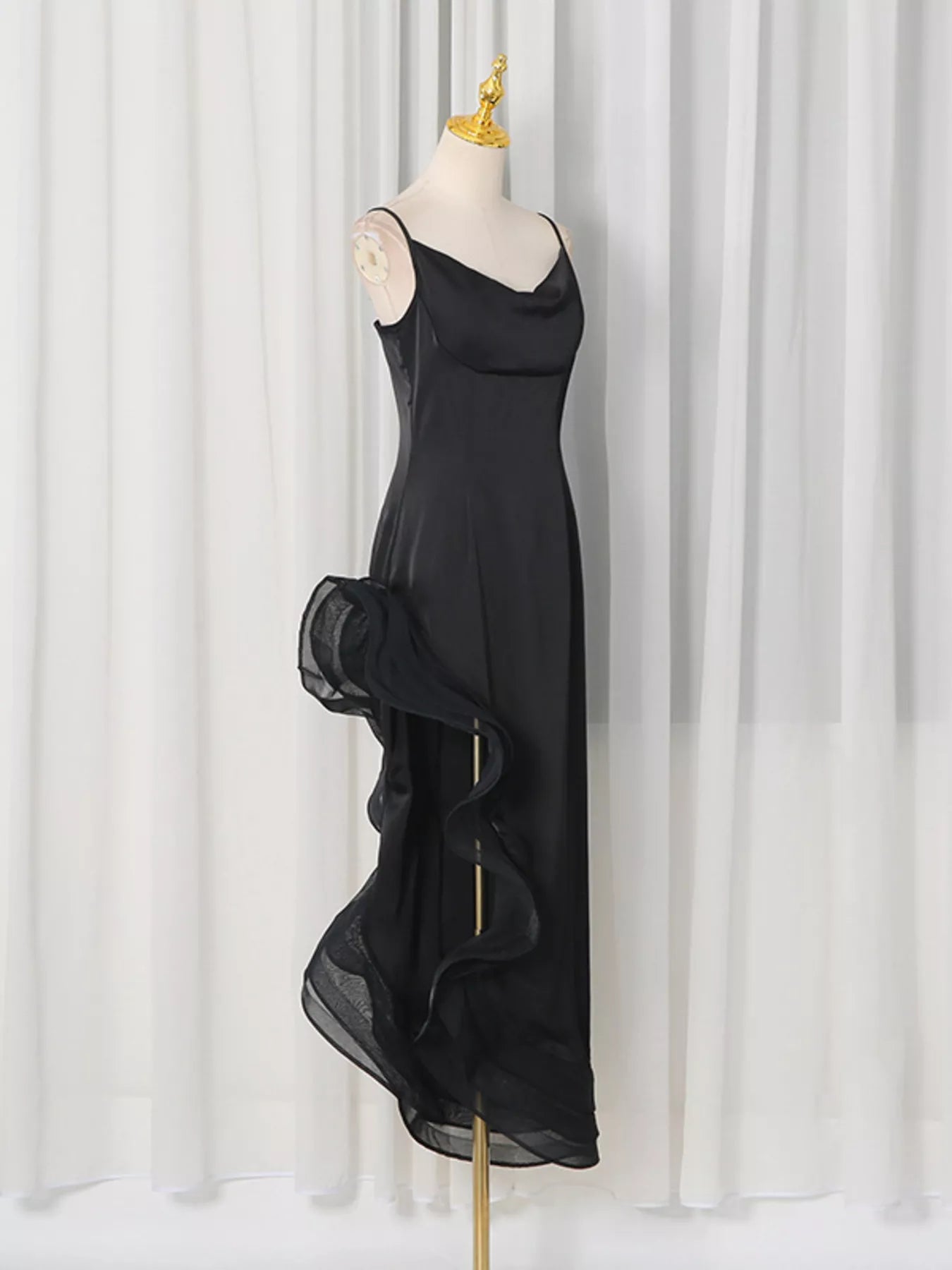 Spaghetti Strap Ruffle Slit Maxi Dress