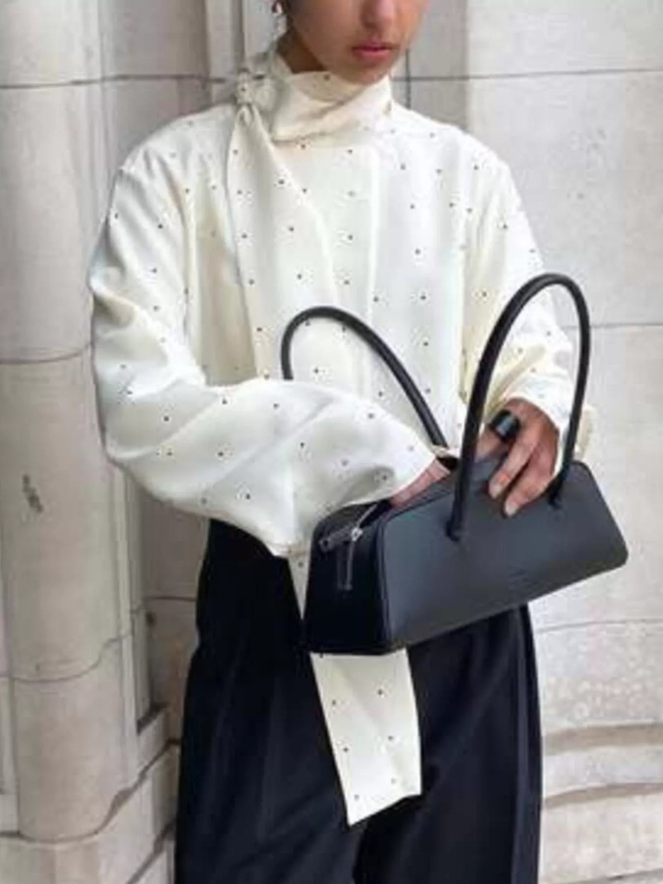 Polka Dot Silk Blouse with Scarf Neck Tie