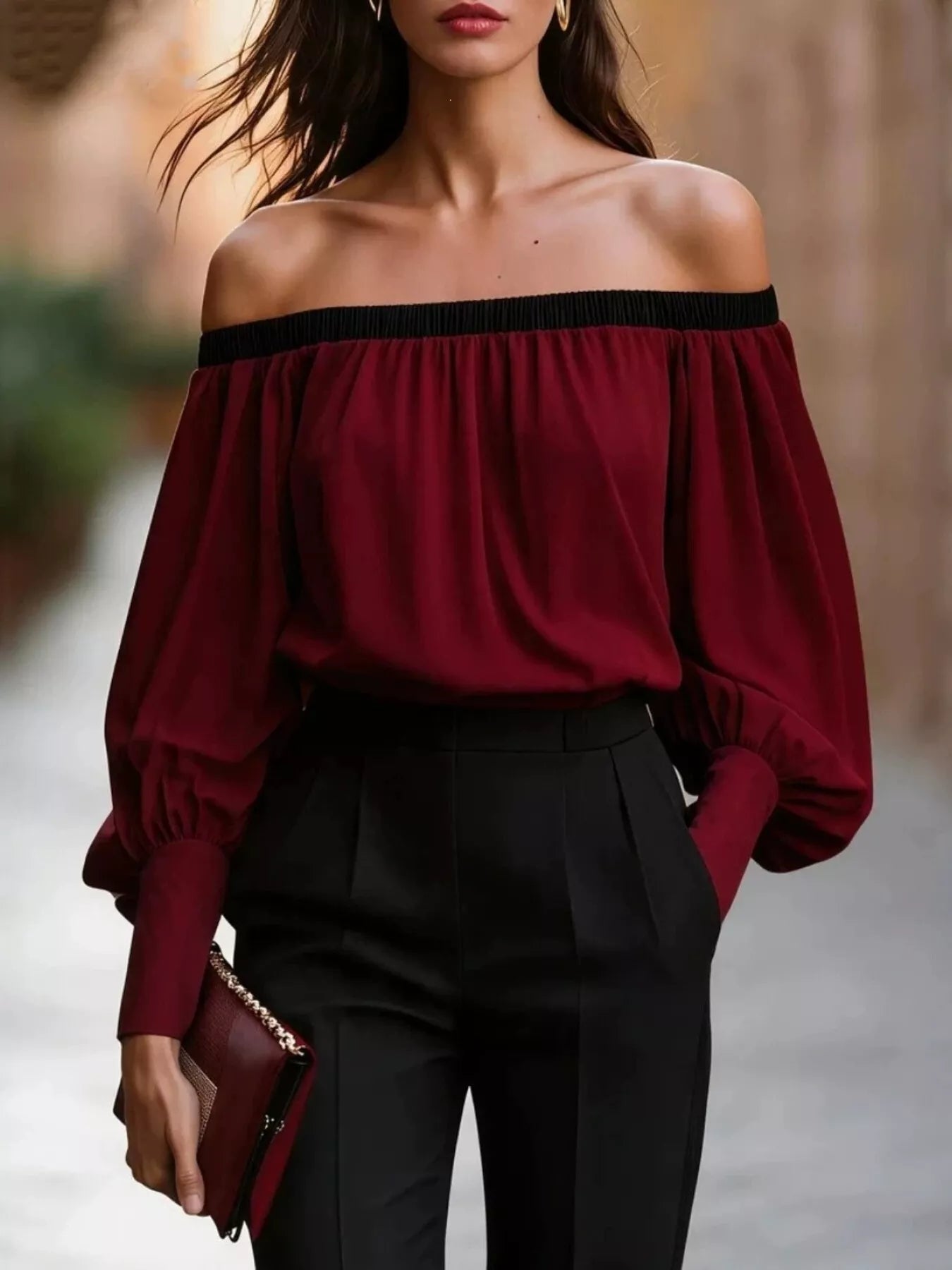 Off Shoulder Lantern Sleeve Blouse