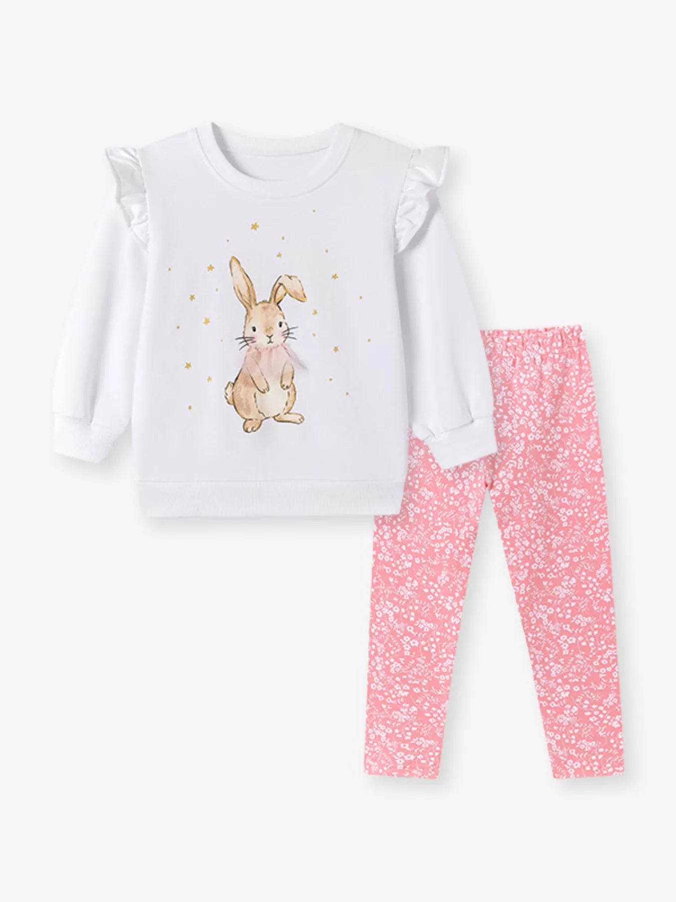 Children's Adorable Bunny Graphic Sweatshirt and Leggings Set
