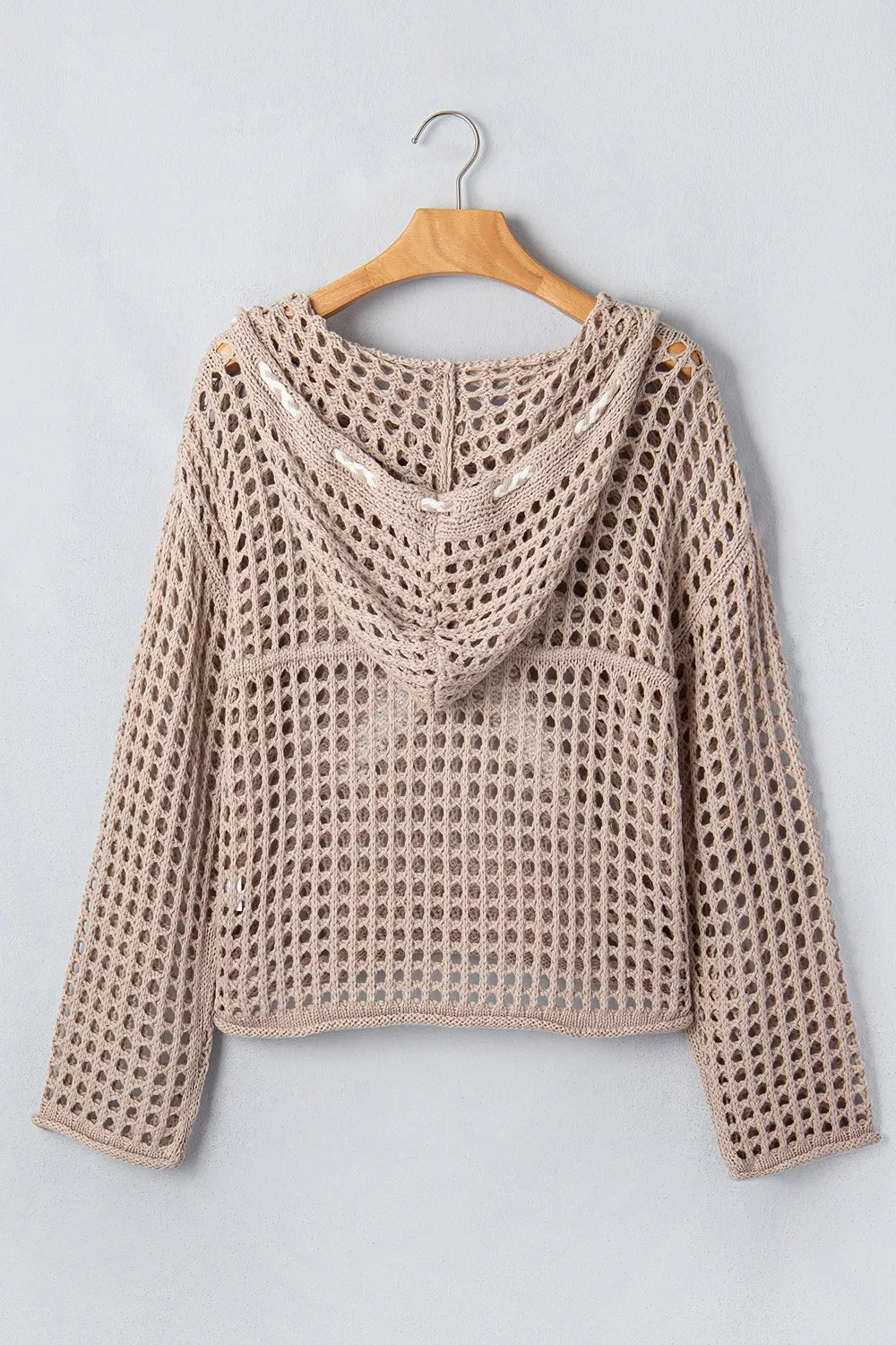 Star Pattern Crochet Hooded Drawstring Knit Cover Up